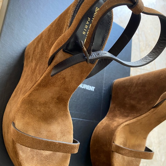 YSL Frida Brown Suede Wedges New - Picture 4 of 12